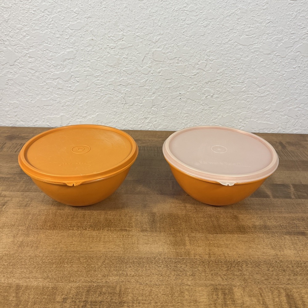 Vintage Lot Of 2 Tupperware Bowl 235-3 Burnt Orange Tupper Sheer Seal